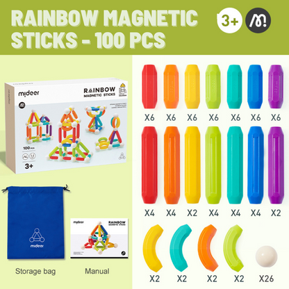 Rainbow Magnetic Sticks - 100pcs