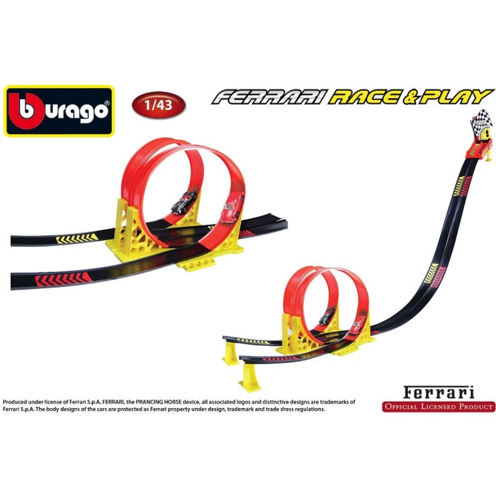 Bburago 1:43 Ferrari R & P Dual Loop Playset with 2 Diecast Cars