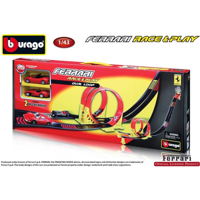 Bburago 1:43 Ferrari R & P Dual Loop Playset with 2 Diecast Cars