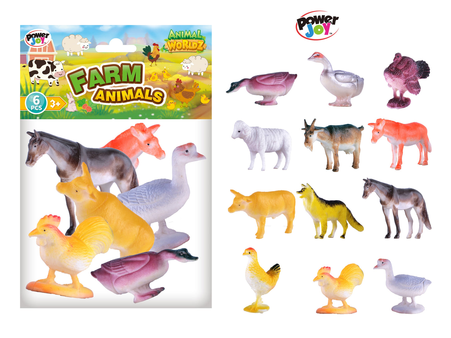 Power Joy Animal Worldz Farm Animal 4inches 6pieces