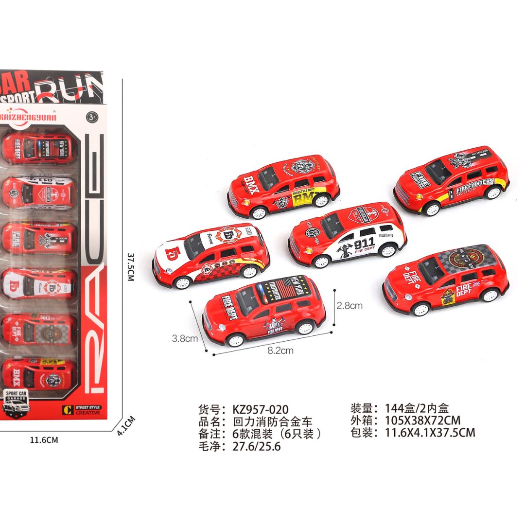 SAM Toys-6 Pcs Fire Rescue Pull Back Alloy Car