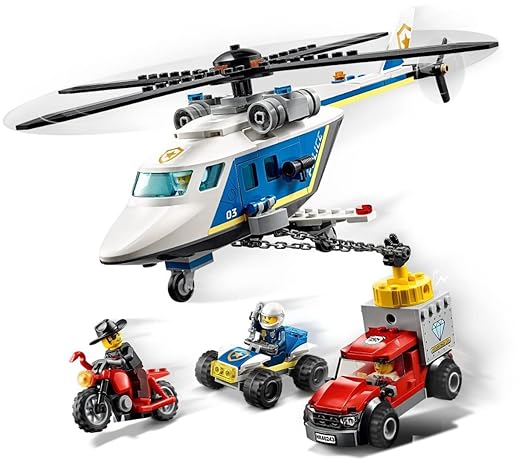 LEGO 60243 City Police Helicopter Chase Toy with ATV Quad Bike, Motorbike and Truck, Building Set for 5+ Year Old, 212 Pieces, Multicolor