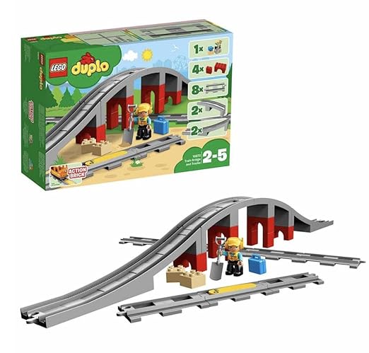 LEGO DUPLO Town Train Bridge and Tracks Building Blocks for Kids (Multicolor, 2 to 5 Years, 10872) -26 Pieces