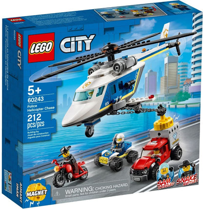 LEGO 60243 City Police Helicopter Chase Toy with ATV Quad Bike, Motorbike and Truck, Building Set for 5+ Year Old, 212 Pieces, Multicolor