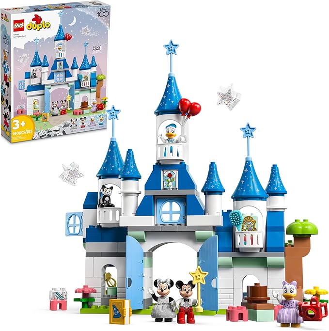 LEGO DUPLO Disney 100 3 in 1 Magic Castle 10998, Building Set for Family Play with 5 Disney Figures Including Mickey Mouse and Friends, Disney Christmas Set for Kids and Toddlers Ages 3 and Up