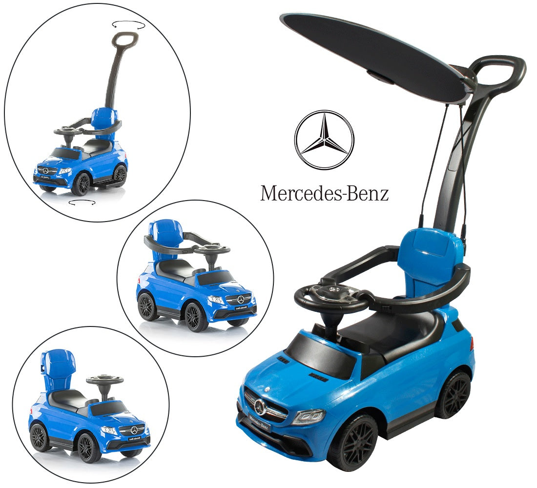 MERCEDES HANDLE WITH CANPOY PUSH CAR - BLUE