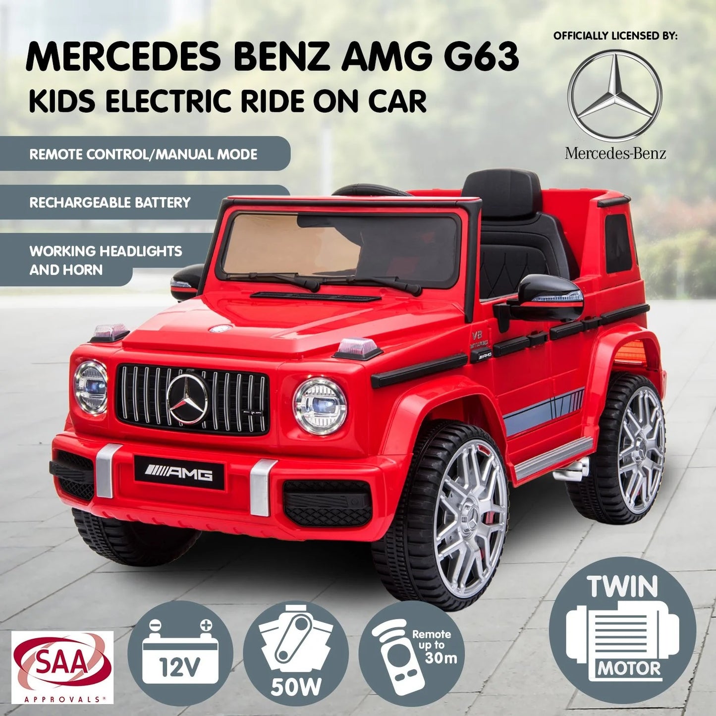 Mercedes G63 Kids Rideon Jeep Eva wheel /Letaher seat  - Red  (12V)