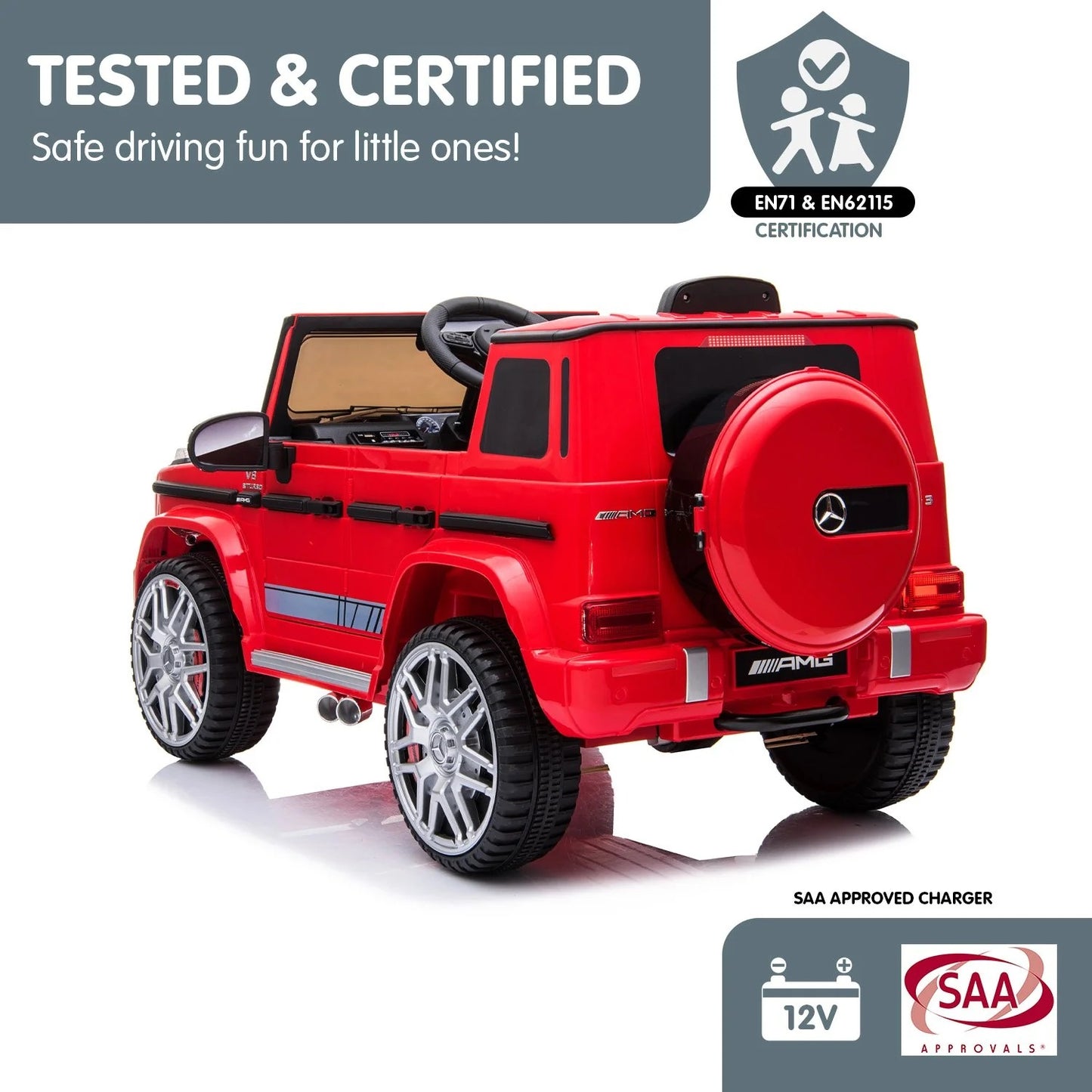 Mercedes G63 Kids Rideon Jeep Eva wheel /Letaher seat  - Red  (12V)