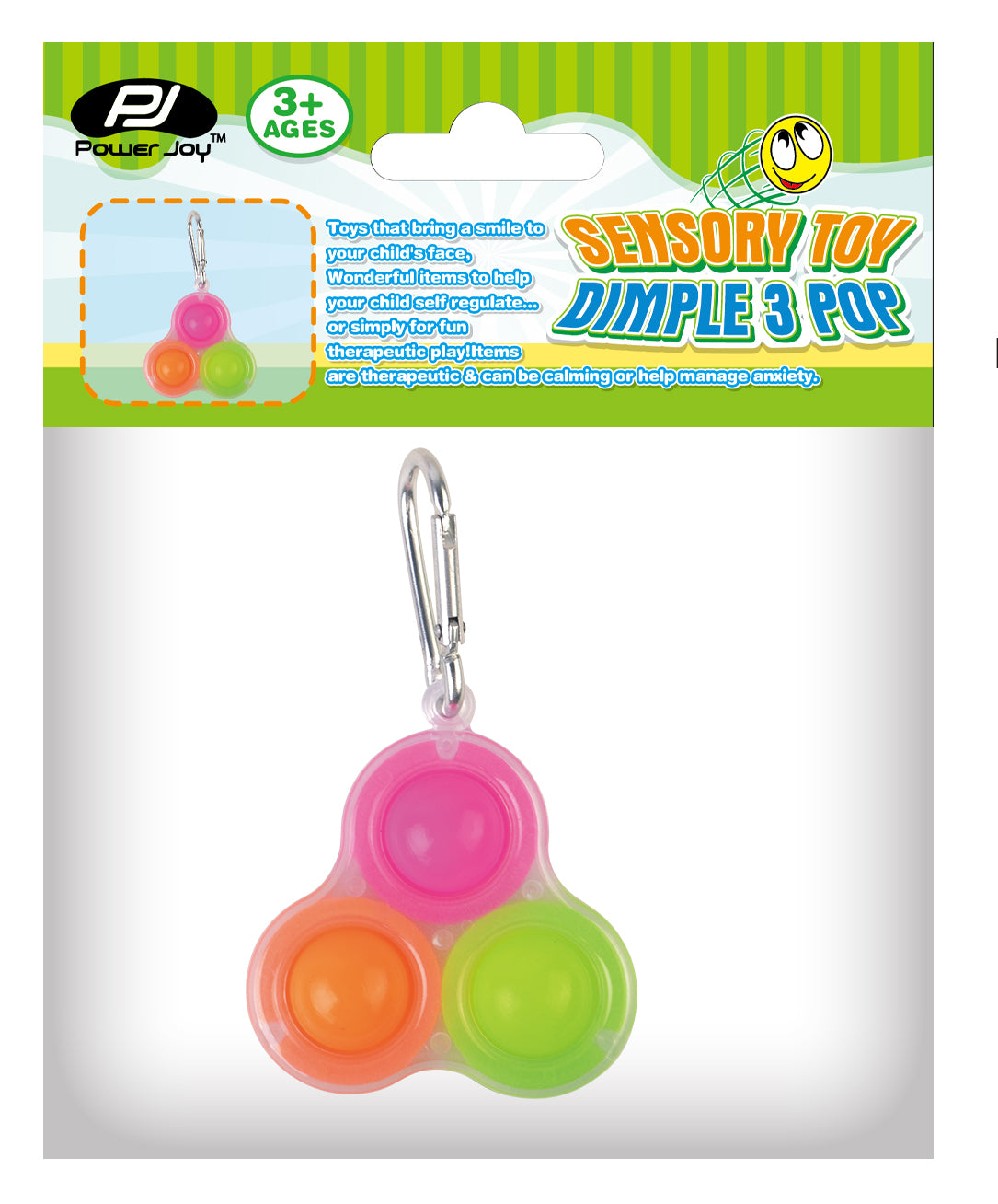 Power Joy Fidget Toy Dimple 3 Pop Keychain 1piece