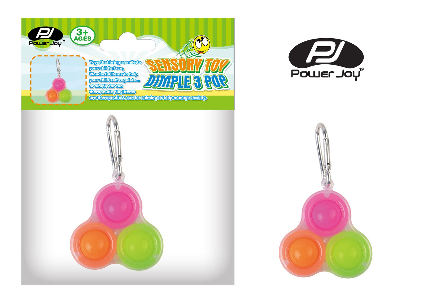 Power Joy Fidget Toy Dimple 3 Pop Keychain 1piece