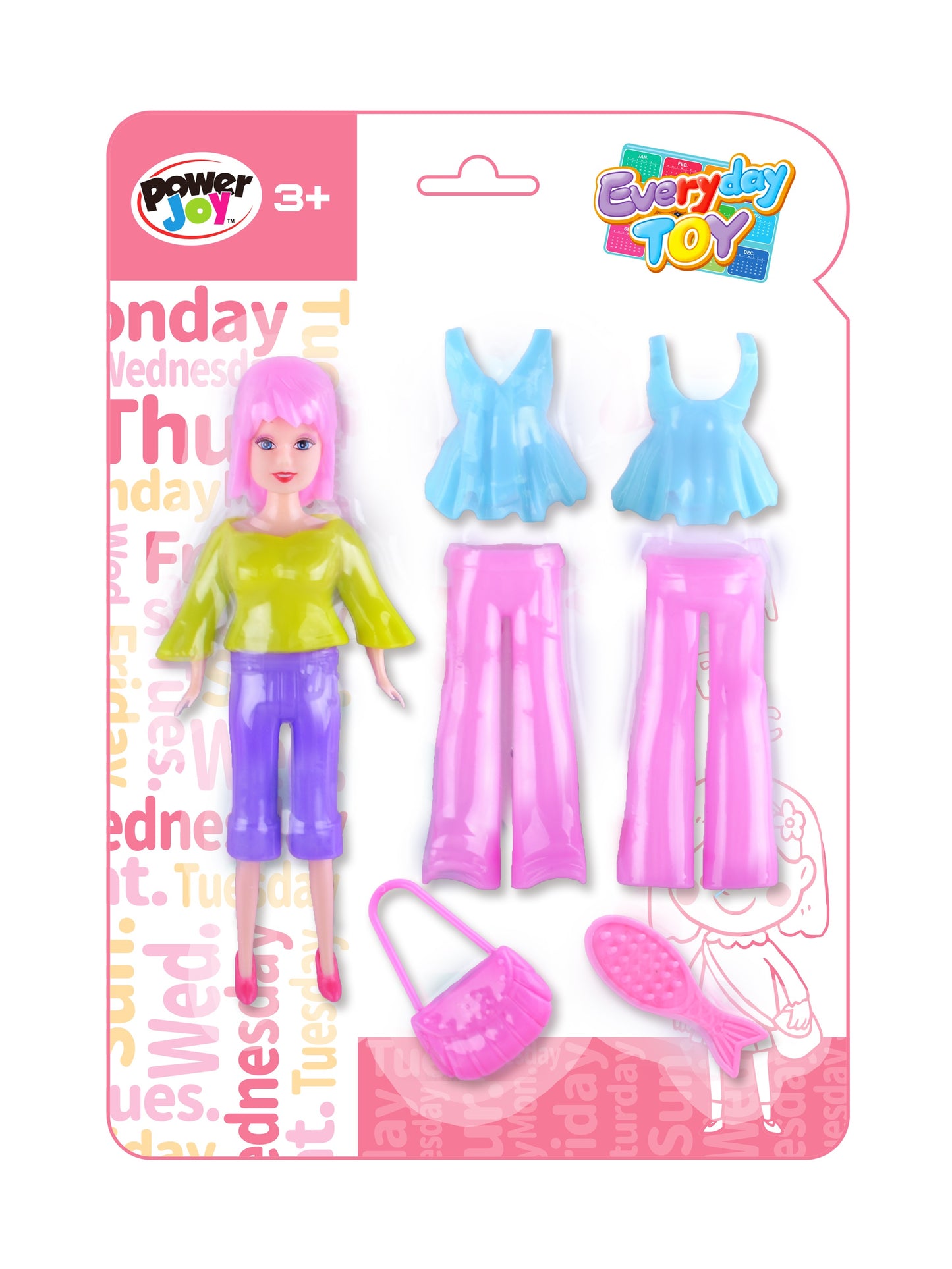 Power Joy Everyday Toy Fashion Doll Snap On 7pieces