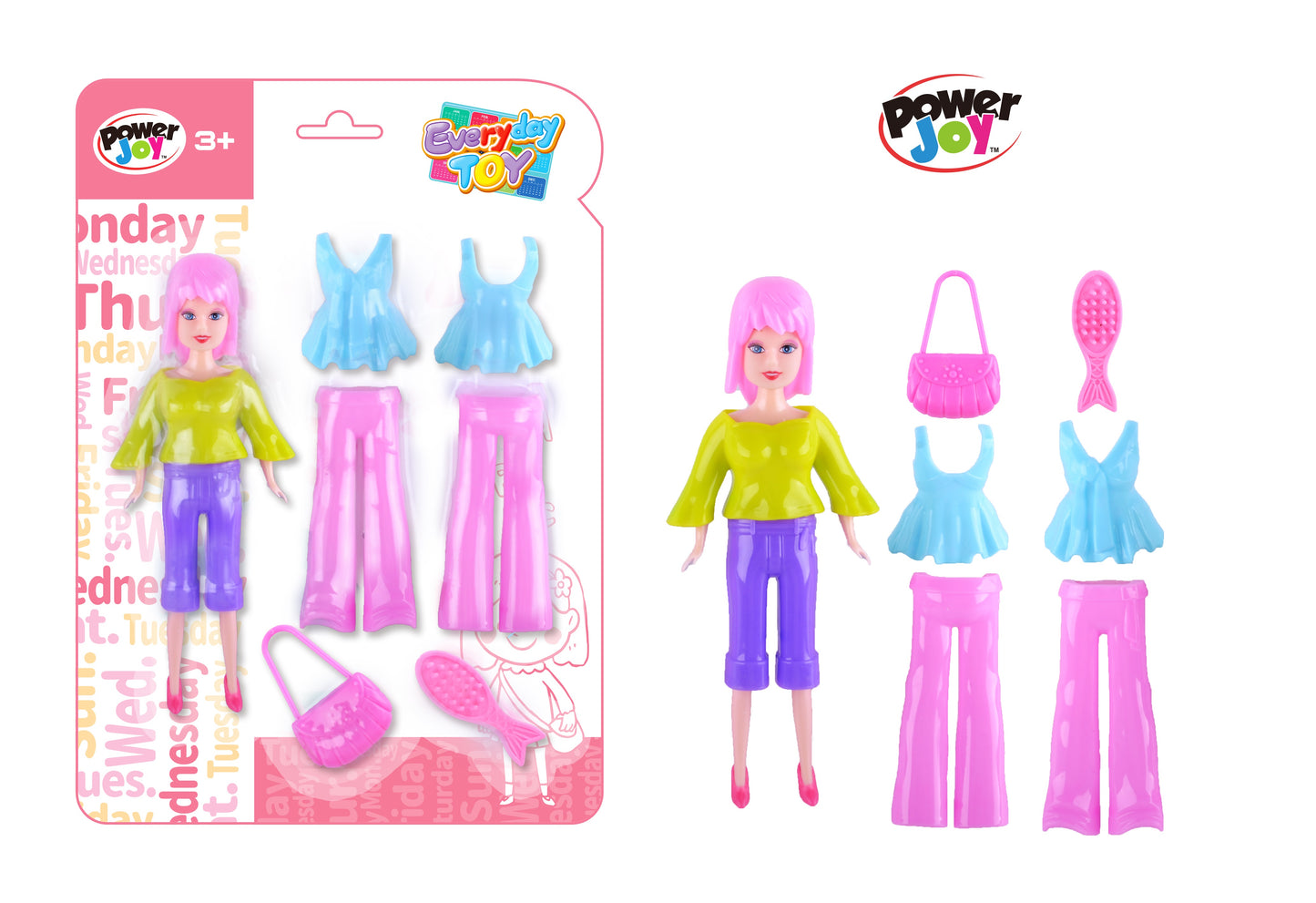 Power Joy Everyday Toy Fashion Doll Snap On 7pieces