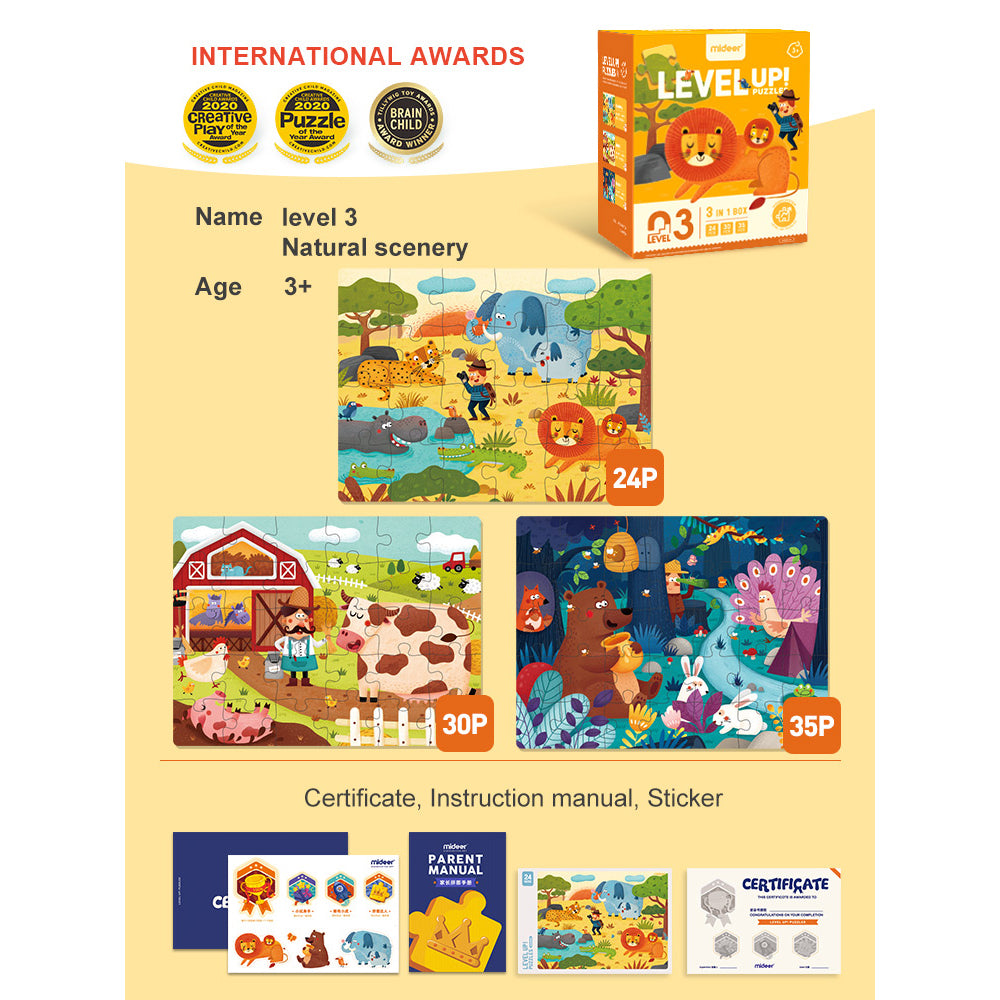 3-in-1 Level Up Puzzles Animals - Level 3