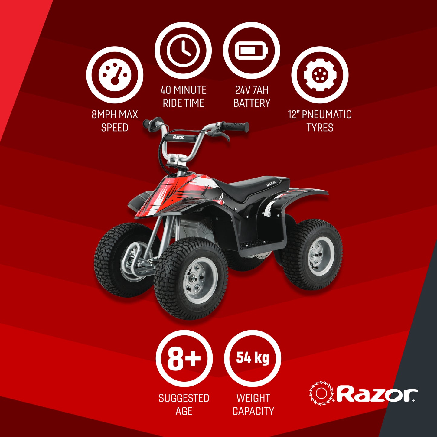 Razor Dirt Quad Black 13Km/Hr 8+