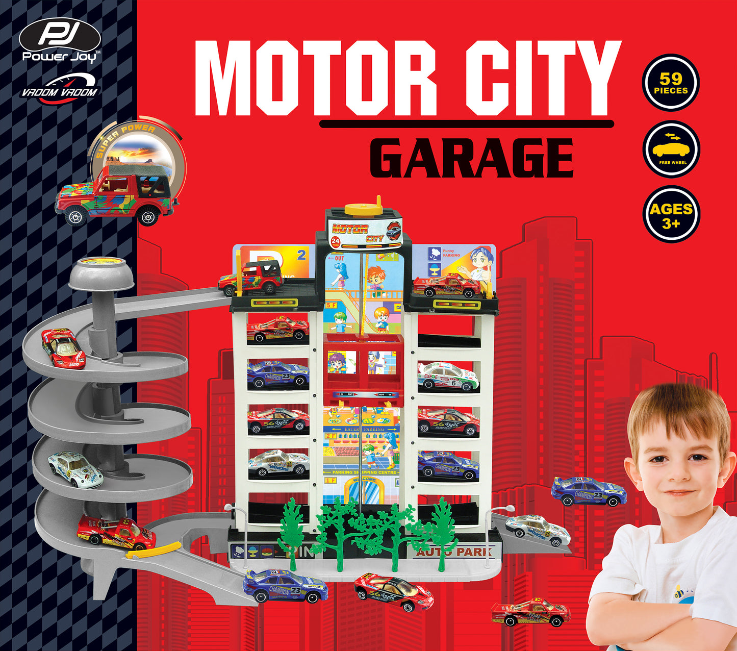 Power Joy Vroom Vroom Motor City Garage with 4 Cars