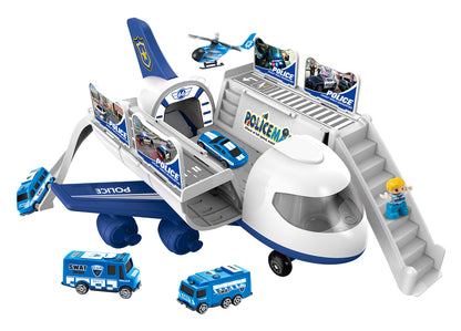 Power Joy Vroom Vroom Airplane Playset With 5 Cars + 1 Police Figure