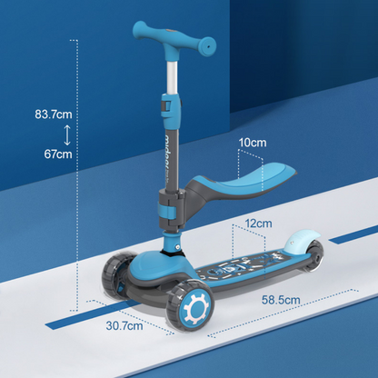 Foldable 2 in 1 Scooter LED - Blue