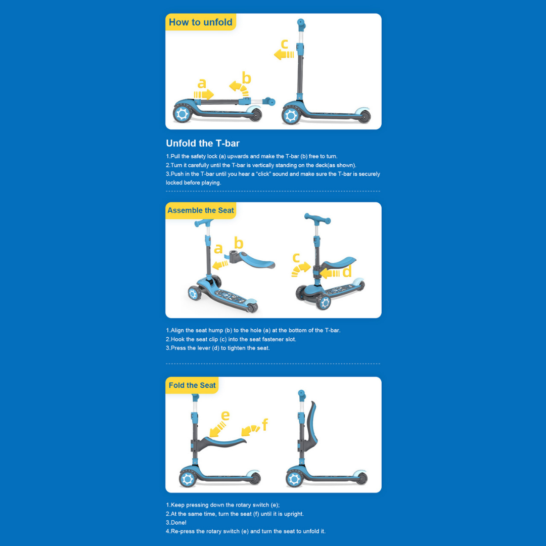 Foldable 2 in 1 Scooter LED - Blue