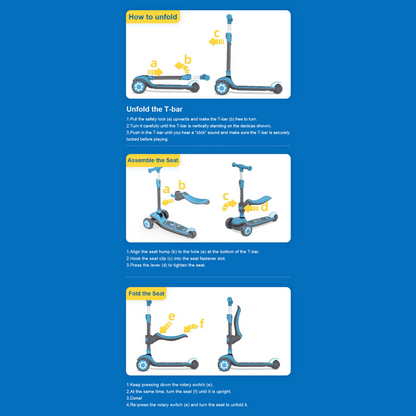 Foldable 2 in 1 Scooter LED - Blue