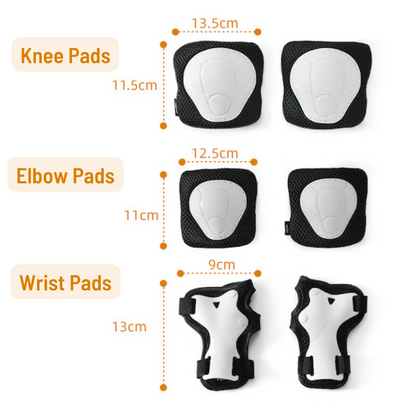 Knee, Elbow & Wrist Protective Gear Set - White