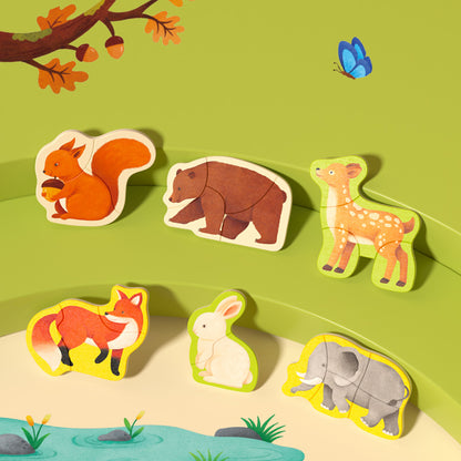 4-in-1 Wooden Puzzle Set- Wild Animals