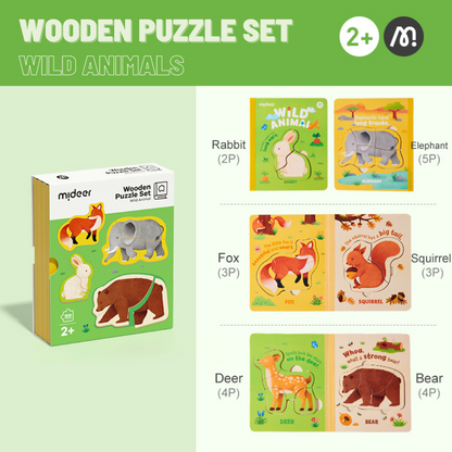 4-in-1 Wooden Puzzle Set- Wild Animals