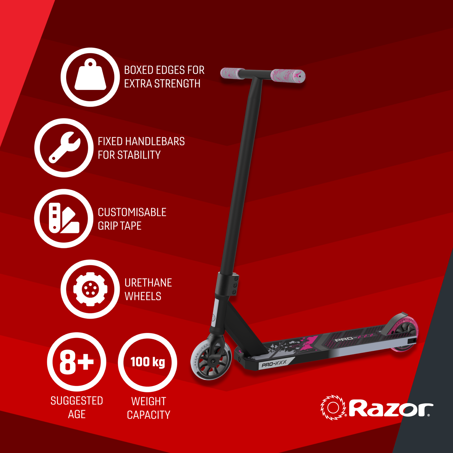 Razor Stunt Scooter Pro Xxx Blk/رمادي/وردي