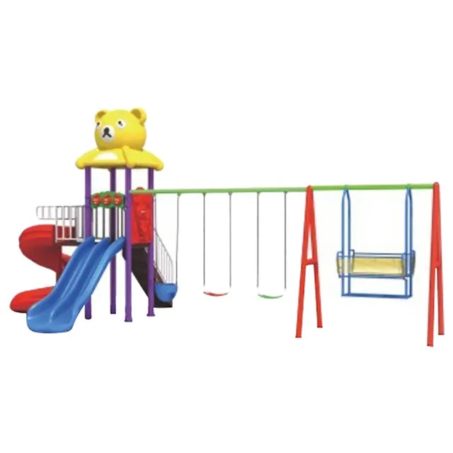 Myts Ultimate Teddy Top Playground: Curvy Slide with Dual Swing for Kids