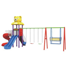 Myts Ultimate Teddy Top Playground: Curvy Slide with Dual Swing for Kids