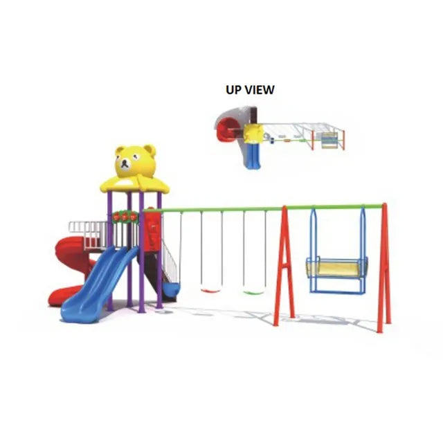 Myts Ultimate Teddy Top Playground: Curvy Slide with Dual Swing for Kids