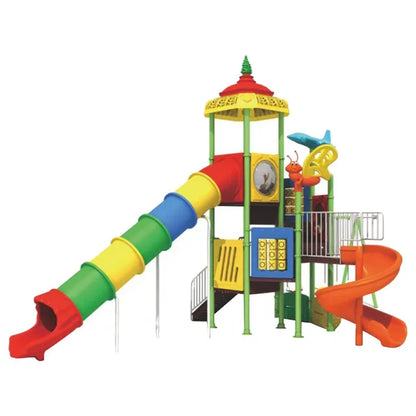 Myts Thrilling Tube Slide Playground 3 Swing Playset with Game