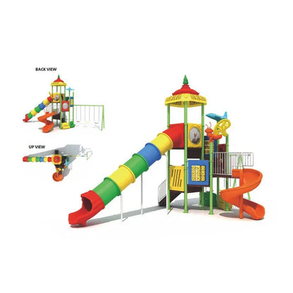 Myts Thrilling Tube Slide Playground 3 Swing Playset with Game