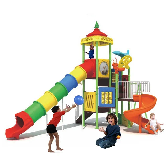 Myts Thrilling Tube Slide Playground 3 Swing Playset with Game