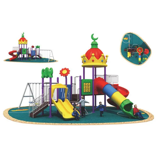 Myts Lunar Peak Playground Moon Roof with Tube Slides, 3 Swings & Climbers