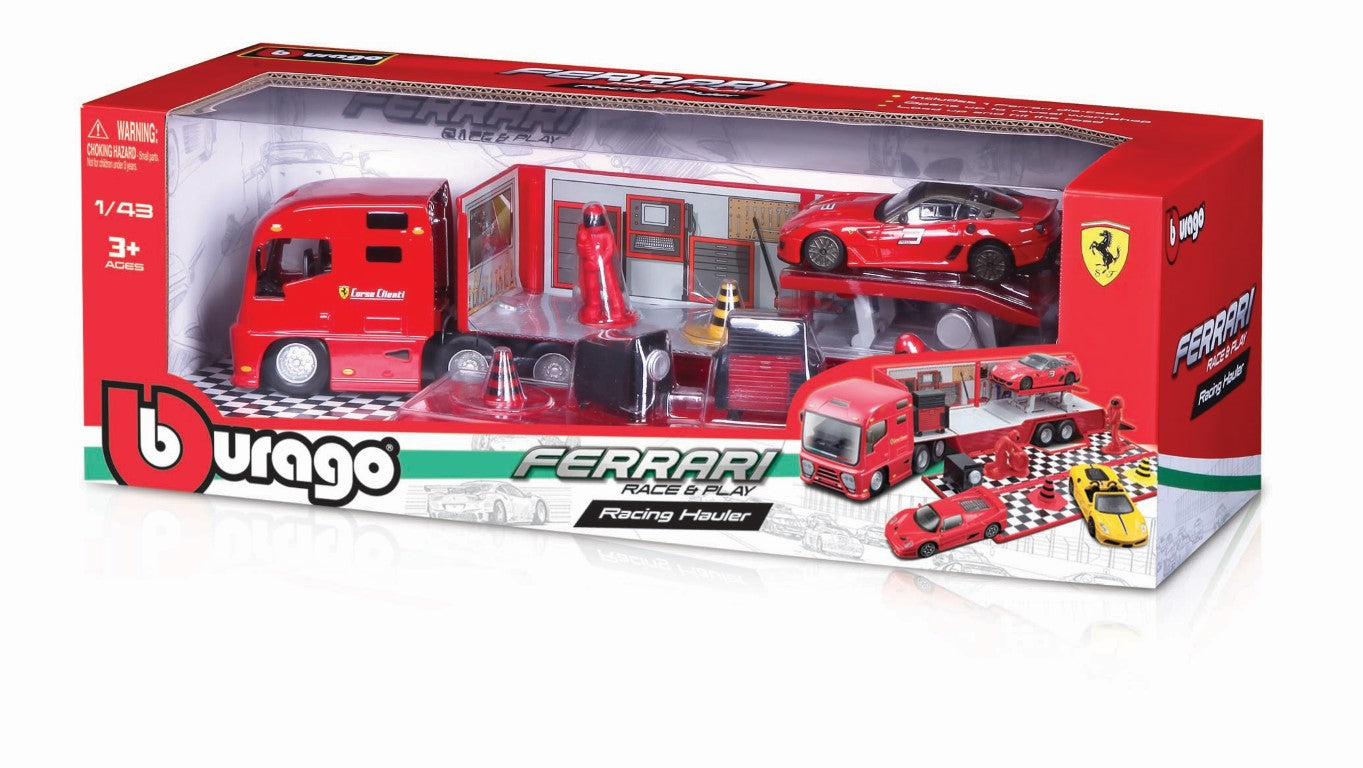 Bburago 1:43 Ferrari Race & Play Racing Hauler with Diecast Car