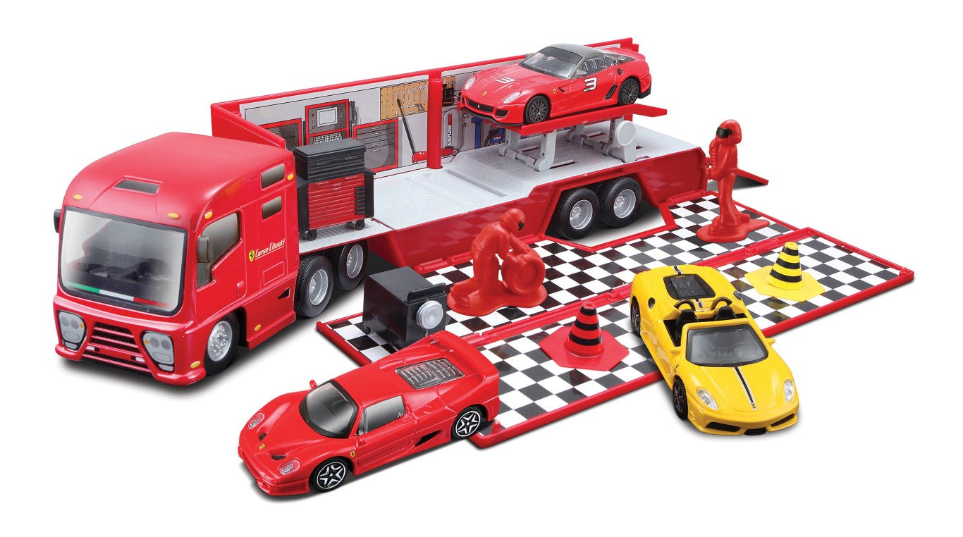 Bburago 1:43 Ferrari Race & Play Racing Hauler with Diecast Car