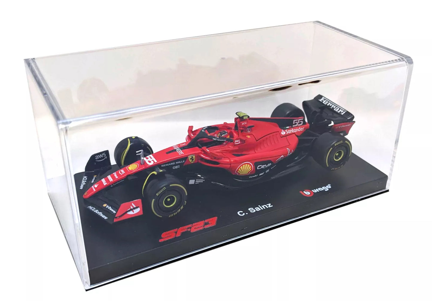 Bburago 18-36835S F1 Ferrari SF-23 #55 Carlos Sainz with Helmet 1:43 Scale Diecast Model