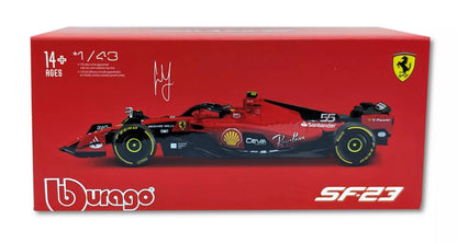 Bburago 18-36835S F1 Ferrari SF-23 #55 Carlos Sainz with Helmet 1:43 Scale Diecast Model