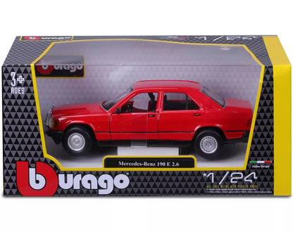 Bburago 18-21103 Model Car - Mercedes 190E '87 (Red, Scale 1:24)