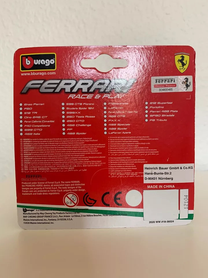 Bburago 1:43 Ferrari FXX K Race & Play Diecast Toy Car